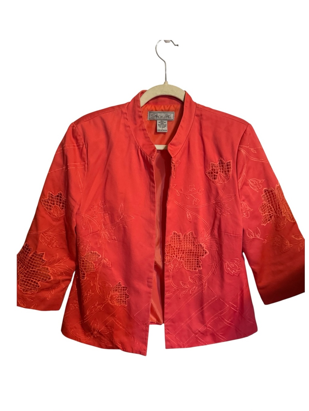 Birch hill orange red open front summer ladies half sleeve jacket large